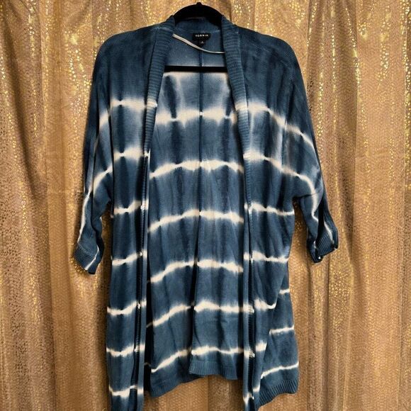 Torrid Blue White Super Soft Knit Cardigan Dolman Sleeve 0 Large/12 - Picture 1 of 9